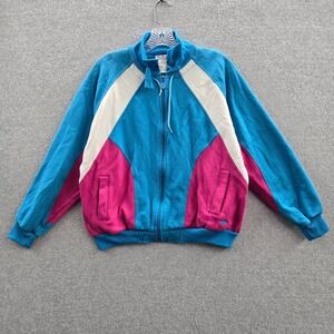 VINTAGE Adidas Women Jacket Small Blue Colorblock Track Retro Full Zip‎ 80s